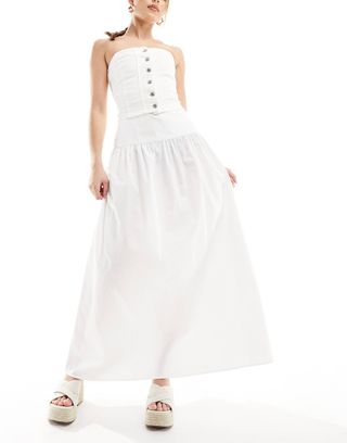 Asos Design Dropped Waist Cotton Poplin Maxi Skirt in White