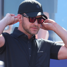Musician, Justin Timberlake, looks on during the Saturday afternoon fourball matches of the 2023 Ryder Cup at Marco Simone Golf Club on September 30, 2023 in Rome, Italy.