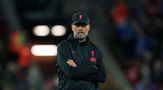 Liverpool manager Jurgen Klopp looks on during the UEFA Champions League match between Liverpool and Rangers on 4 October, 2022 at Anfield, Liverpool, United Kingdom