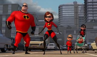 Incredibles 2 The Paars staring at The Underminer's threat to the city