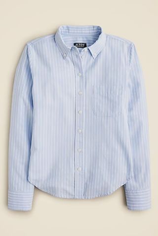 Shrunken Button-Up Shirt in Striped Broken-In Cotton Oxford