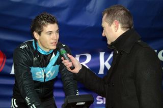 Ben Swift answers questions from Eurosport commentator David Harmon