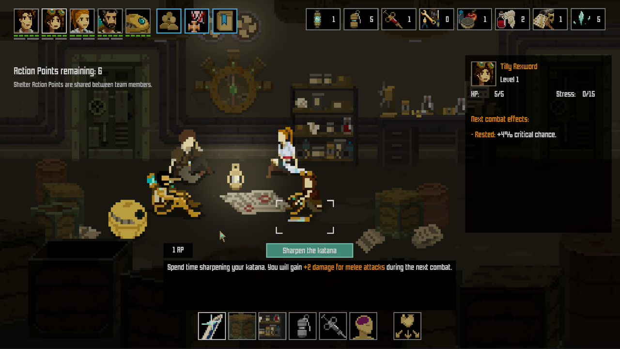 Image from videogame Shardpunk Verminfall. Pixelated heroes battle with humanoid rats.