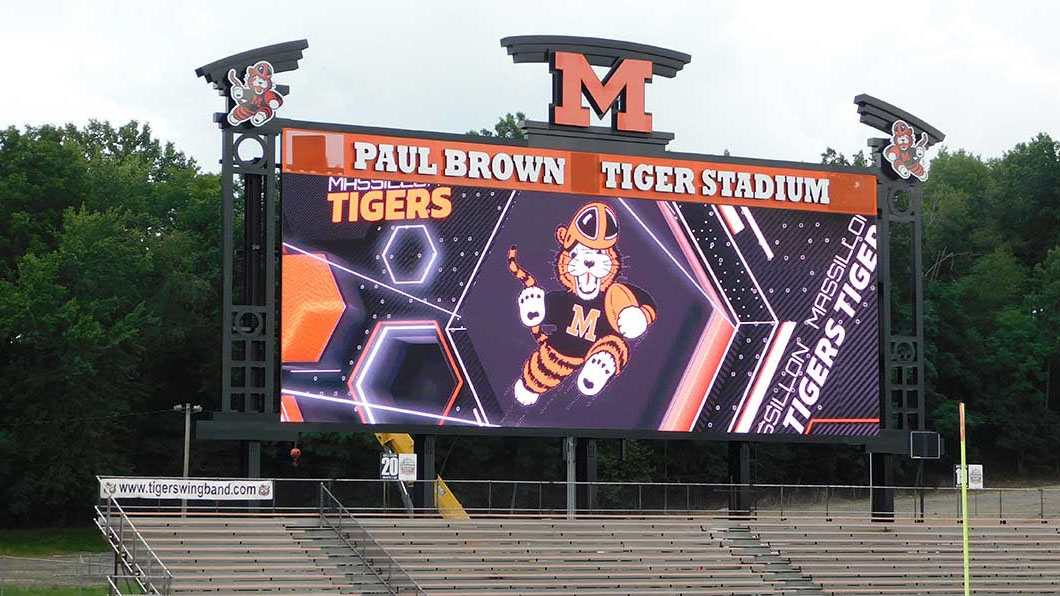 The scoreboard at Paul Brown Tiger Stadium.