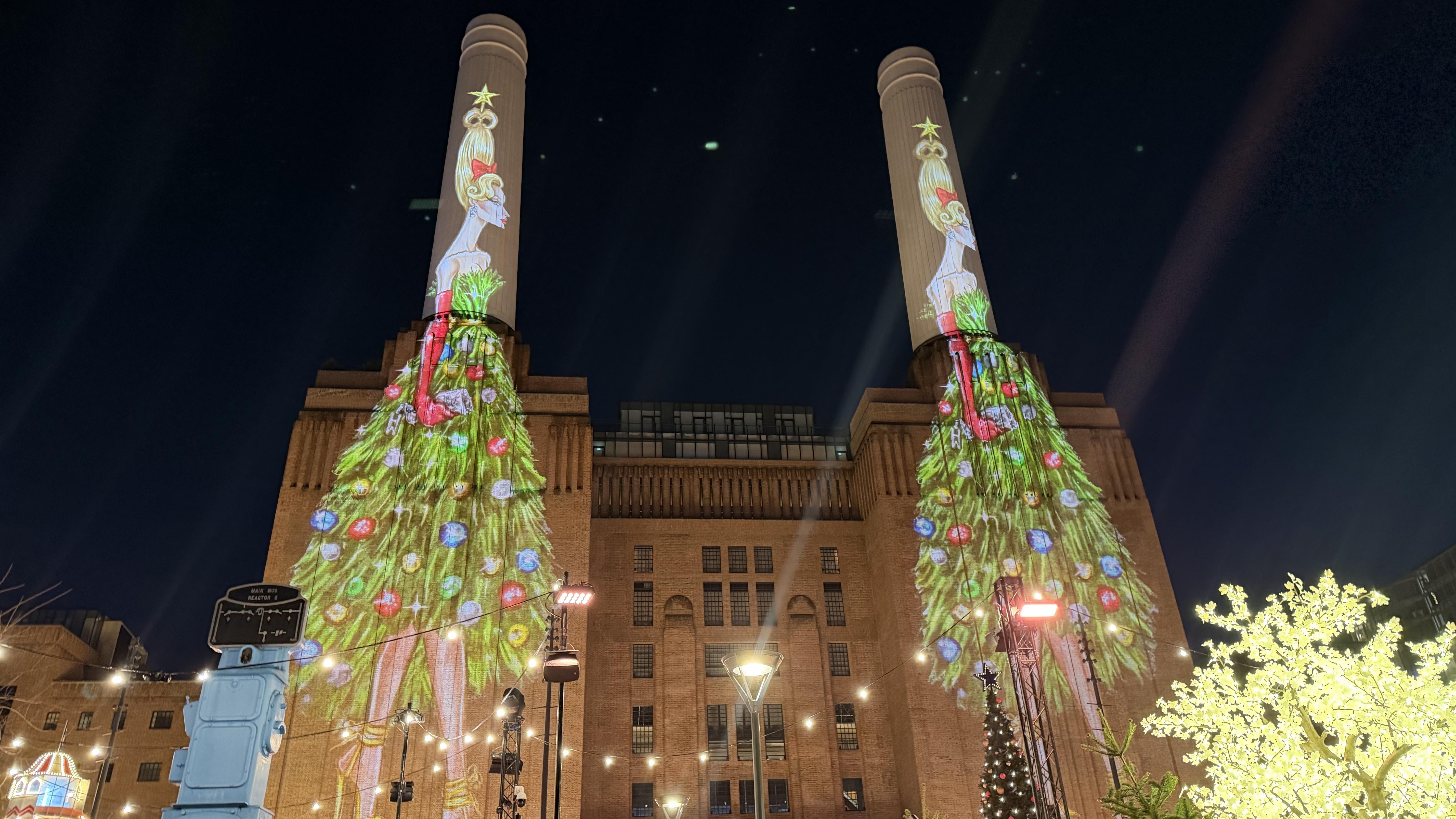 an image of one of the projected trees on the power station
