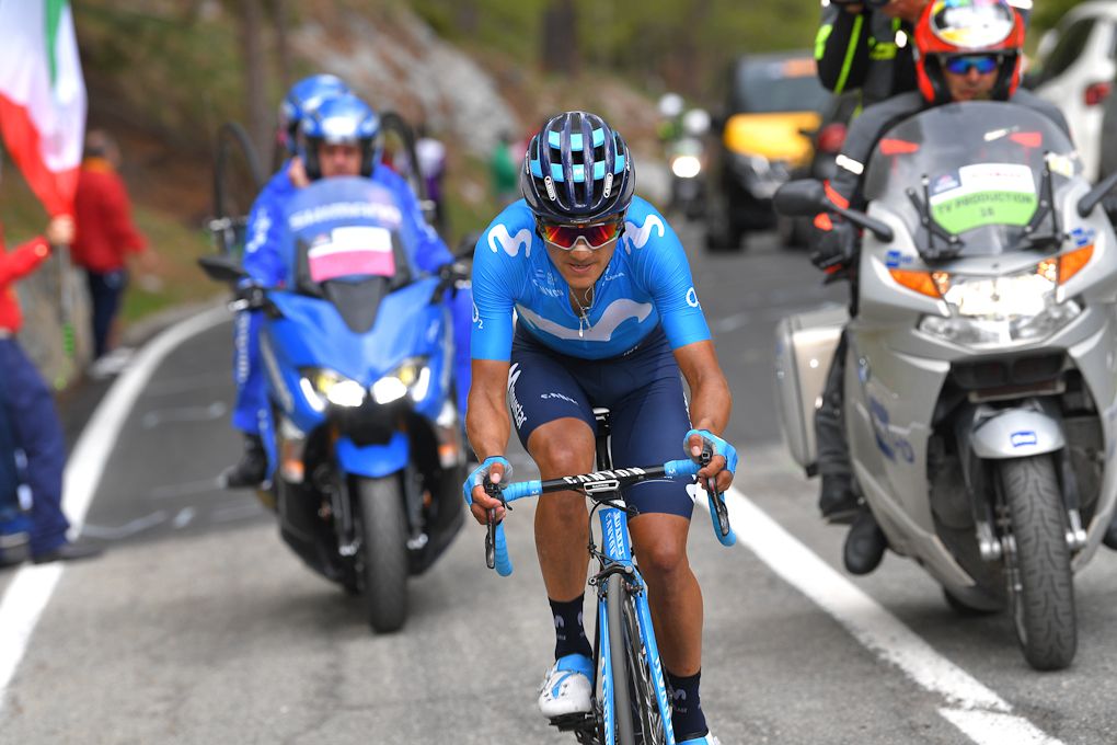 Richard Carapaz rides to the finish of stage 14 at the Giro