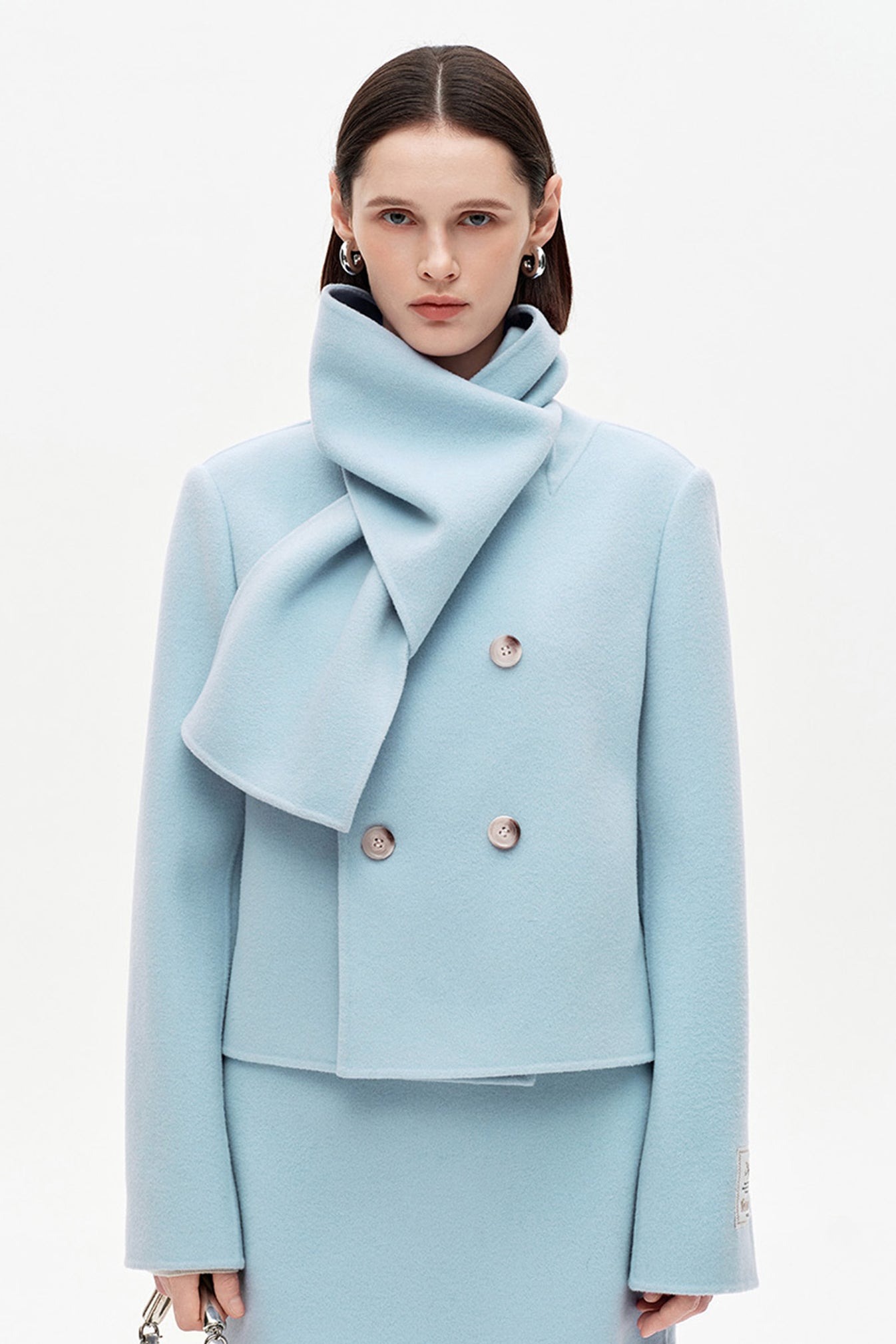 100% Wool Blend Scarf Collar Short Coat