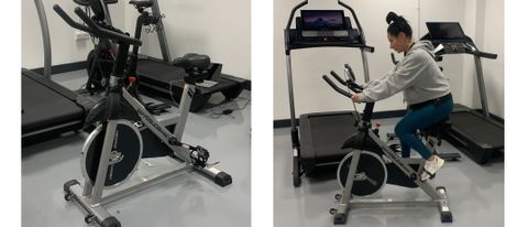 Images show Yosuda indoor stationary cycling bike in a testing centre