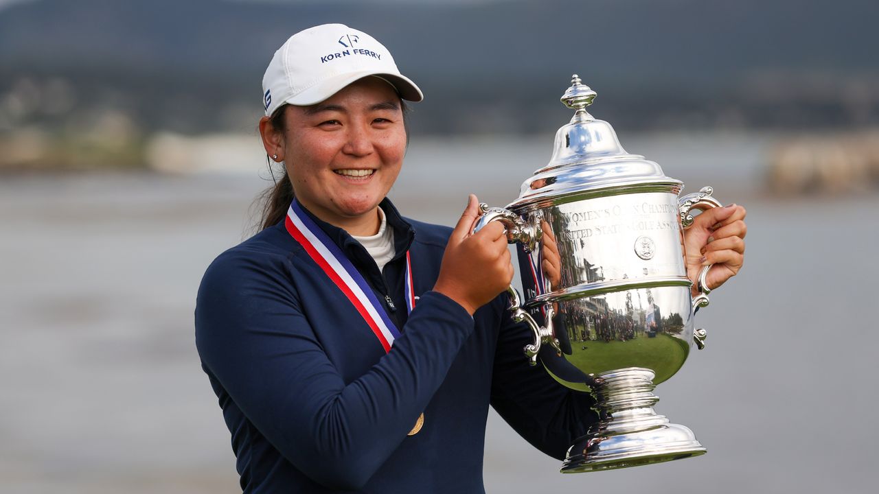 Allisen Corpuz with the US Women&#039;s Open trophy at Pebble Beach