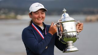 Allisen Corpuz with the US Women's Open trophy at Pebble Beach