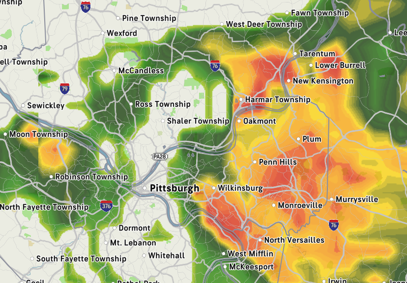 A screenshot of the weather forecast near Oakmont on June 15, 2025