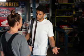 Levi Canning explains his actions to Bea Nilsson in Neighbours