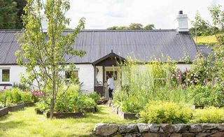 Whitewashed cottage with vegetable plot