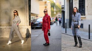 A composite of street style influencers showing winter outfit ideas a jumpsuit