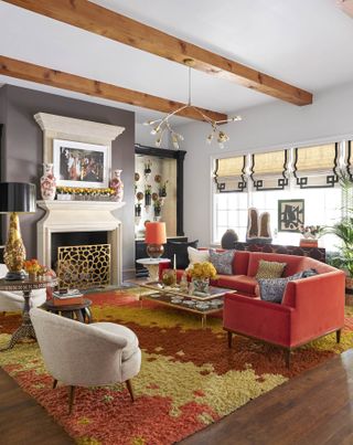 A bright toned living room with a shaggy rug