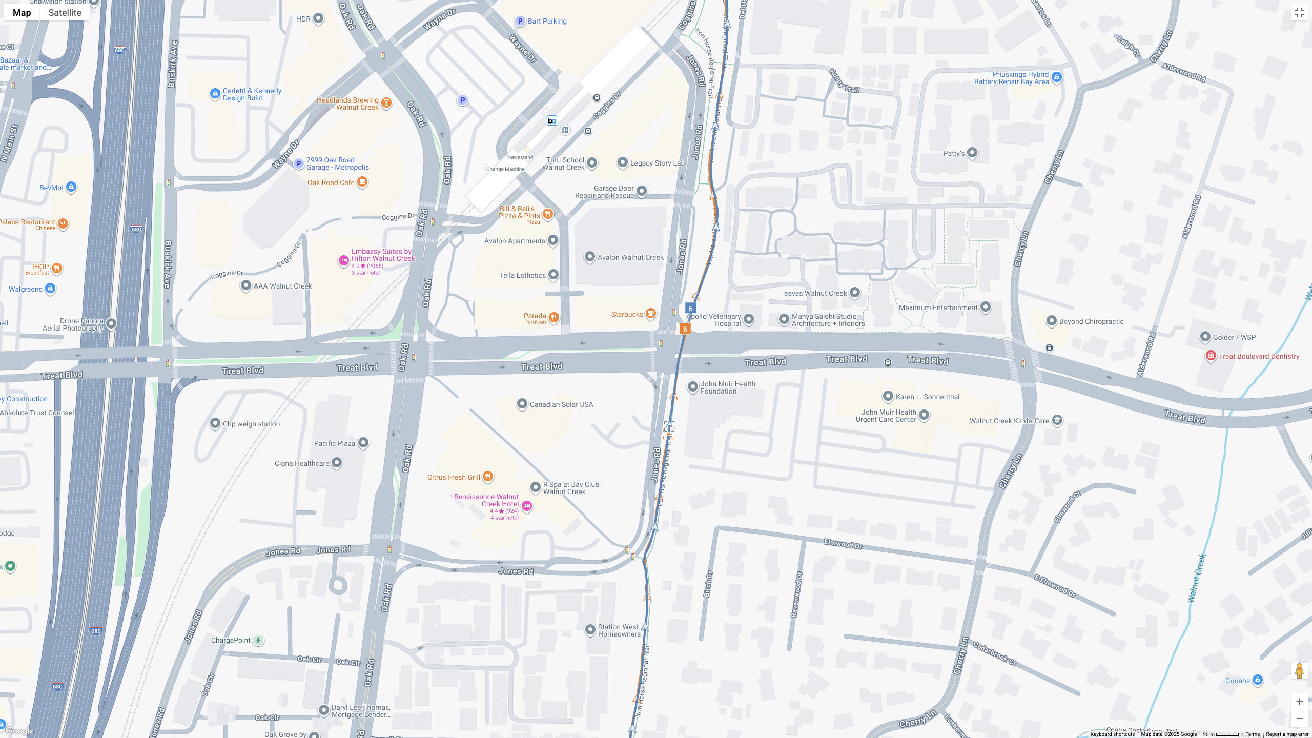 A Google Maps map view showing GPS location data for a workout, with the COROS APEX 4 (orange line) and Garmin Forerunner 970 (blue line) showing how their dual-band GPS tracking compares.
