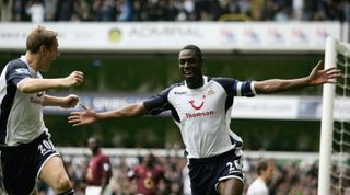 LONDON - OCTOBER 29: Ledley King the Tottenham Captain celebrates after scoring the opening goal during the Barclays Premiership match between Tottenham Hotspur and Arsenal at White Hart Lane on October 29, 2005 in London, England. (Photo by Shaun Botterill/Getty Images)