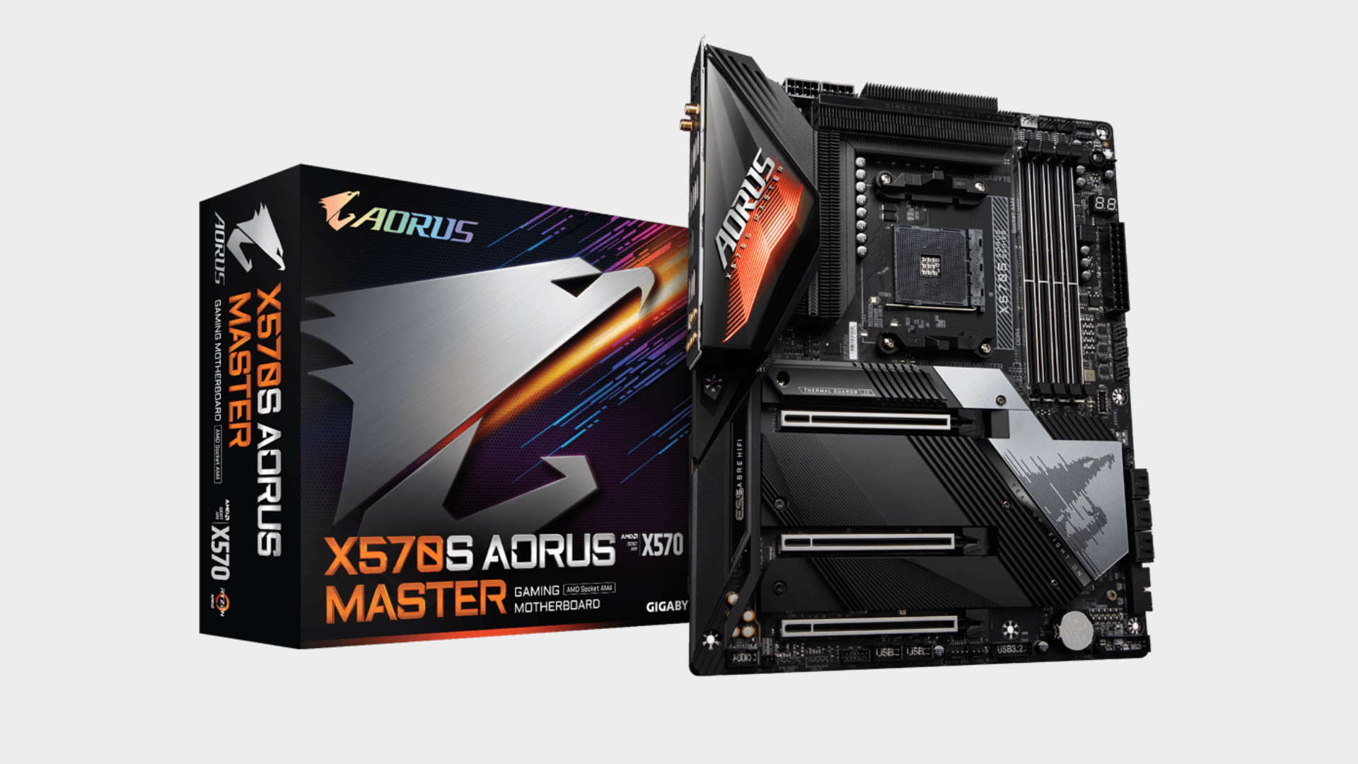 Gigabyte X570S Aorus Master AMD motherboard with packaging