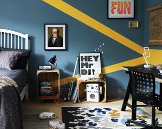 Cool navy blue and yellow teenage boy bedroom ideas by Dulux