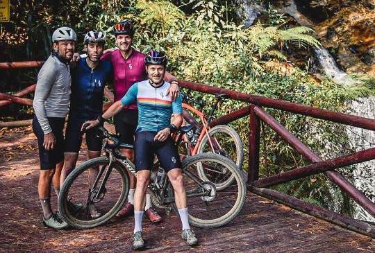 Laurens ten Dam poses with fellow Dutch riders taking on Transcordilleras Rally Colombia, Thomas Dekker, Willem Schellens and Frank Epskamp