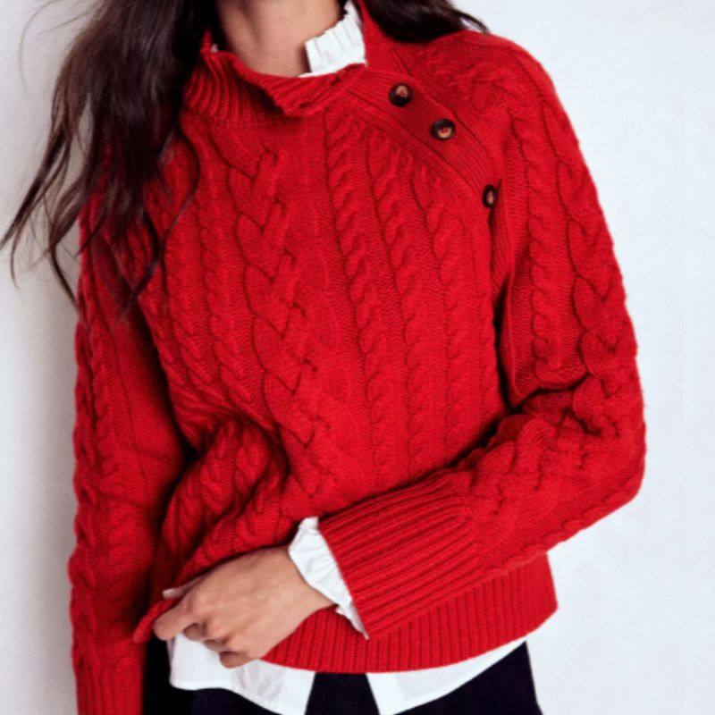 red cable knit sweater