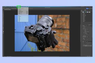 A screenshot showing how to open an image in Camera Raw in Photoshop