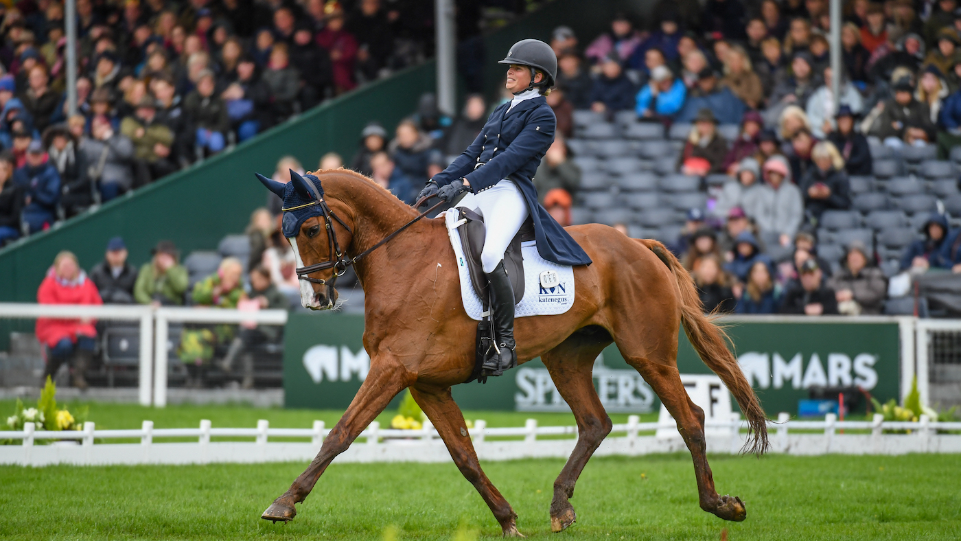 Helen Martin on Andreas in the dressage at Badminton Horse Trials