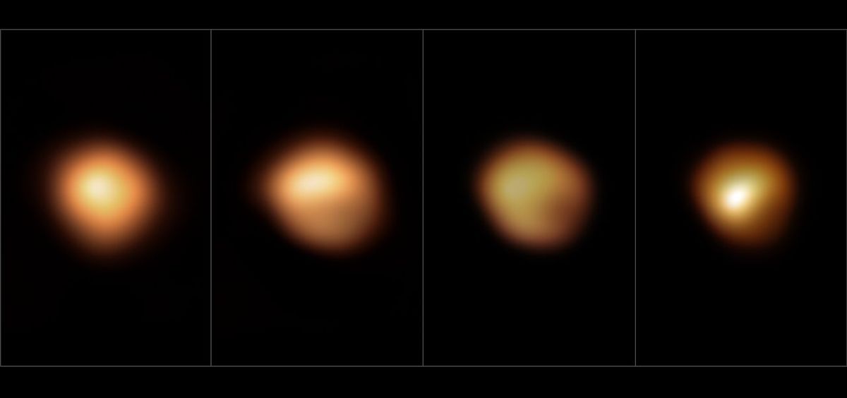 Images of the red supergiant star Betelgeuse, in Orion, show it dimming during late 2019 and early 2020. The huge star was resolved by the VLT's SPHERE instrument.