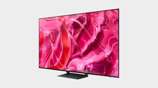 Samsung OLED S90C TV with grey backdrop