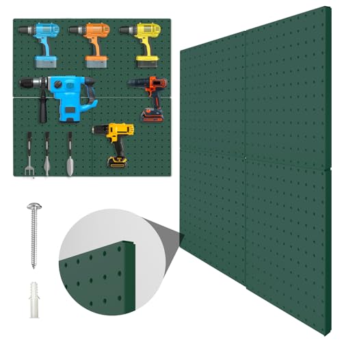 Hogurity Pegboard, 4 Pack Metal Peg Board Panels Green Pegboards Wall Organizer With Bent Frame Large Heavy Duty Peg Board for Walls Home, Garage Tool Storage, Workbench, Craft Room, Kitchen