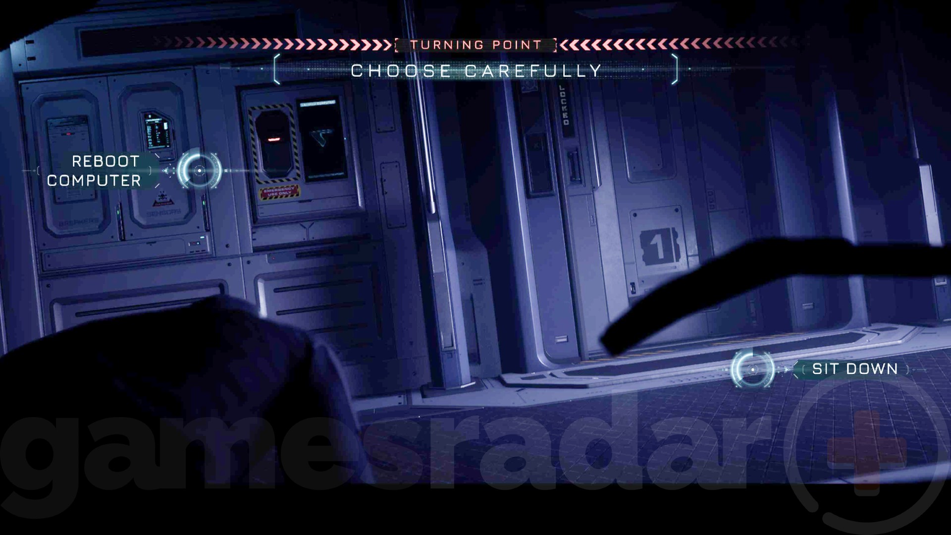 An option appears to reboot a computer or sit down, as you choose whether to save Stafford in Directive 8020.