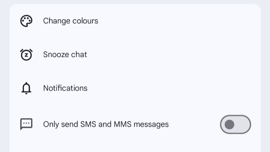 A screenshot of the new snooze function in Google Messages