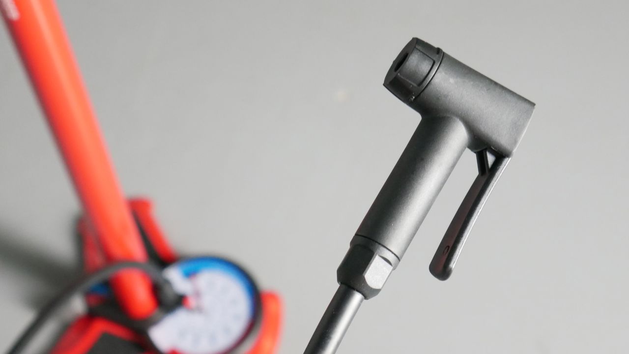 Detailed shot of the Trek Dual Chamber bike track pumps head