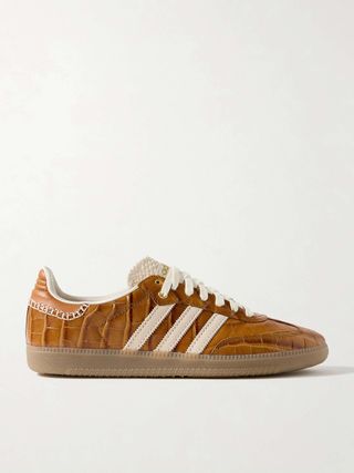 + Wales Bonner Samba Og Glossed Croc-Effect and Woven Leather Sneakers