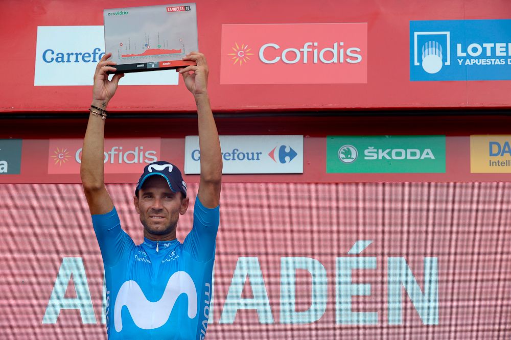 Alejandro Valverde celebrates his second stage win at the 2018 Vuelta a Espana