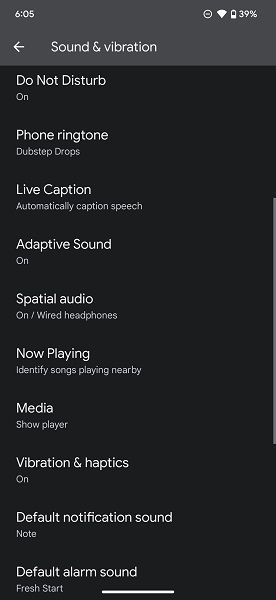 Spatial Audio settings on the Pixel 6 Pro.