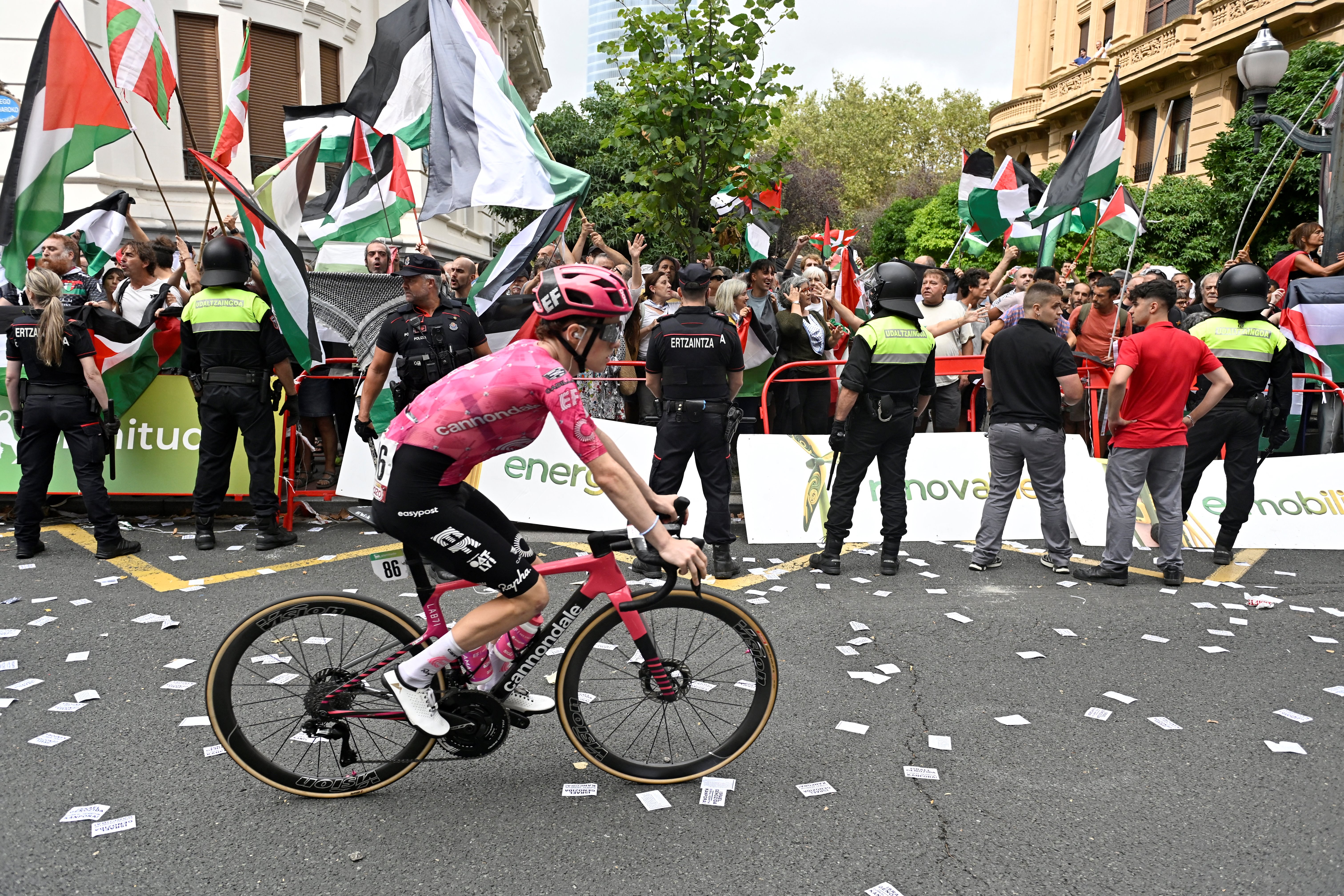 A protest at the 2025 Vuelta a España