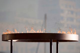 The Torch Relay Cauldron lit during the ceremony in Marseille on 8 May 2024