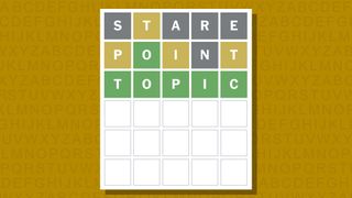 Wordle answer for game 909 on a yellow background