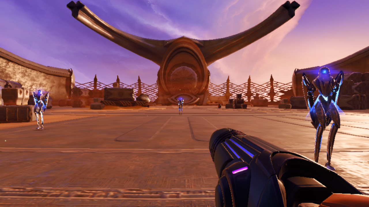 A screenshot showing Samsus surrounded by enemies in Metroid Prime 4: Beyond