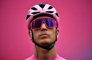 CAMIGLIATELLO SILANO ITALY OCTOBER 07 Start Joao Almeida of Portugal and Team Deceuninck QuickStep Pink Leader Jersey Team Presentation during the 103rd Giro dItalia 2020 Stage 5 a 225km stage from Mileto to Camigliatello Silano 1275m girodiitalia Giro on October 07 2020 in Camigliatello Silano Italy Photo by Stuart FranklinGetty Images