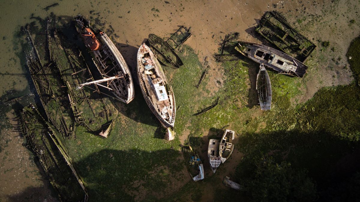 Photo of derelict boats taken with the Potensic Atom drone