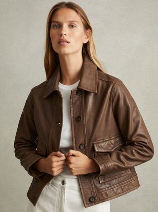 Leather Trucker Jacket in Chocolate