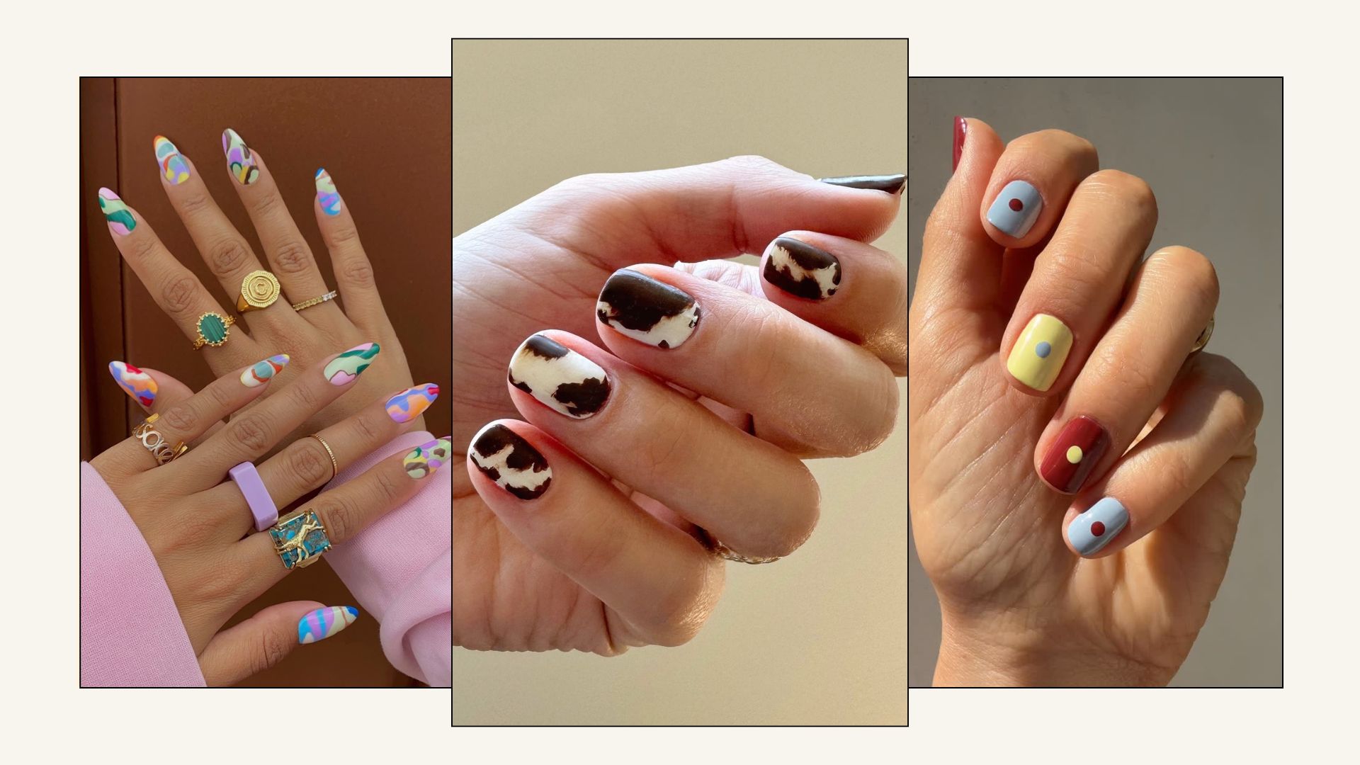 A collage of different nail art designs