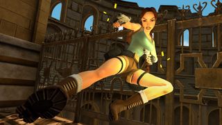 A screenshot of Lara Croft during the Tomb Raider IV-VI Remastered bundle.