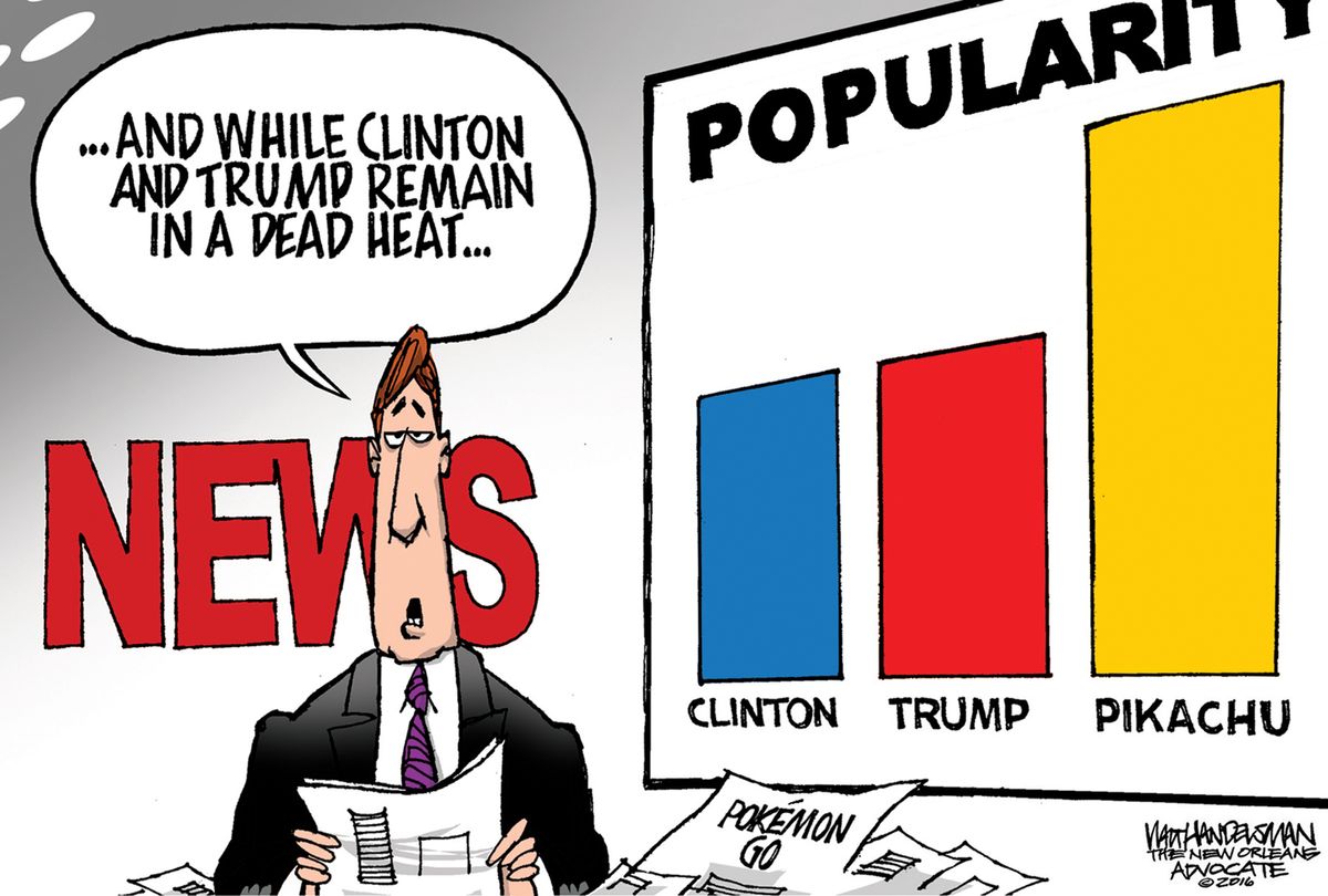 Political cartoon U.S. Donald Trump Hillary Clinton Pokemon Go polls ...