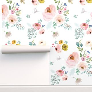 Floral design peel and stick wallpaper