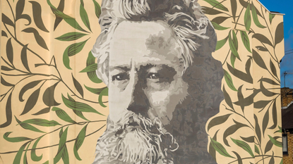 William Morris Mural, a portrait of the Arts and Crafts designer, Walthamstow, London, England, UK