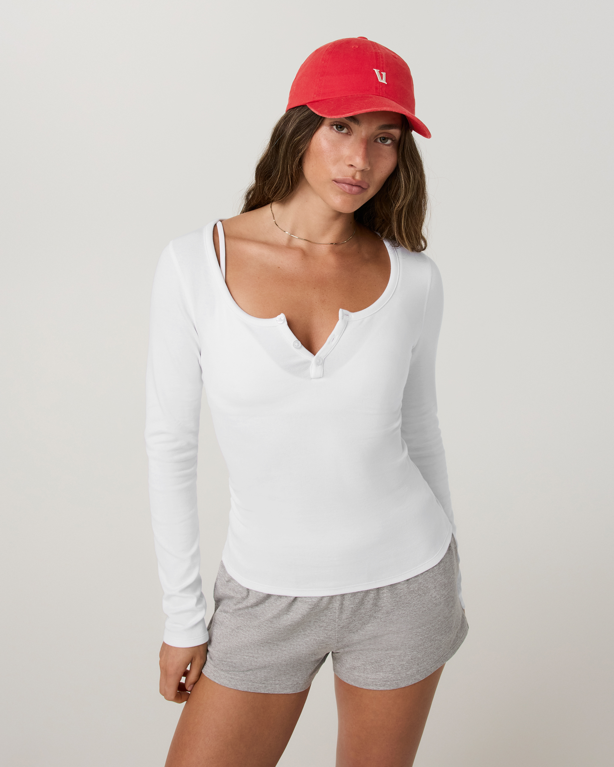 Long Sleeve Everyday Cotton Stretch Henley - White - Xxs