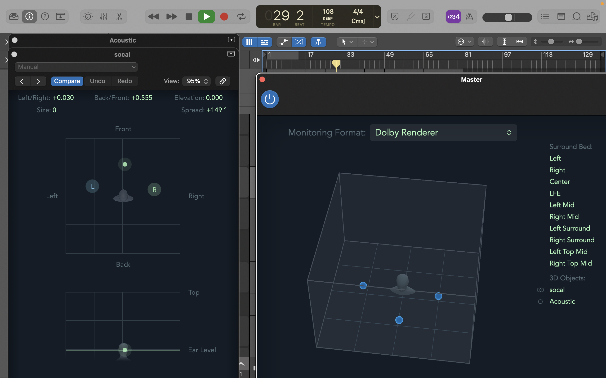 Captura de tela do editor de áudio Apple Logic Pro X